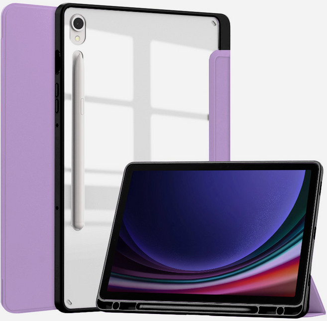 갤럭시탭S9 S9+ S9 FE 플러스 호환 아크릴 S펜수납 스마트 북커버 케이스, 아크릴(s펜수납)케이스-라벤더