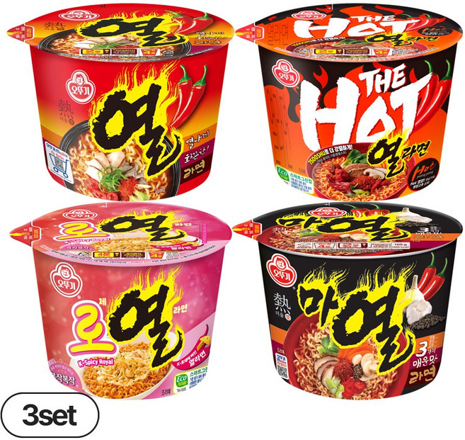 오뚜기 열라면 4종 각 3개씩 (열라면/마열라면/더핫열라면/로열라면)