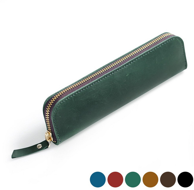 아뜰라임 심플 만년필 소가죽 필통, 딥그린, 1개