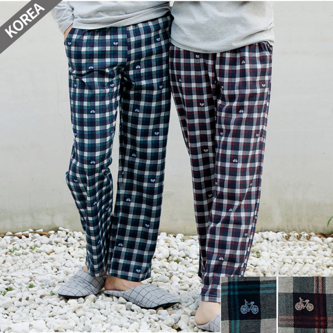 커플 파자마 바지 체크 잠옷 여성 남성 커플룩 AP9-200 (다이마루 순면)