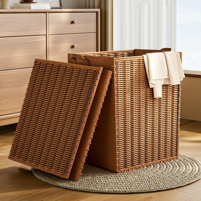 올해브 대용량 접이식 고급 라탄 빨래바구니 바스켓, 네추럴