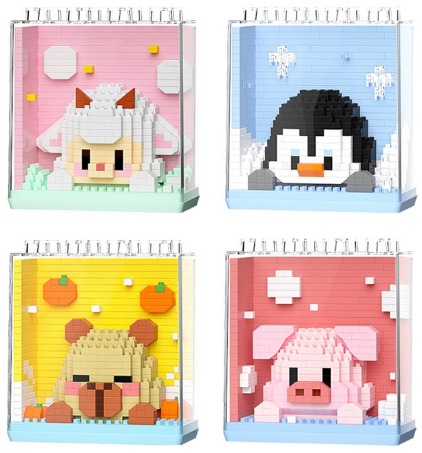 알꿀밤-나노블럭-동물 MS블럭케이스 동물 프랜즈4종, 1개