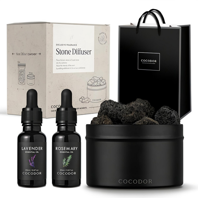 코코도르 스톤 디퓨저 아로마오일 블렌딩 세트 + 쇼핑백, 릴렉싱(라벤더+로즈마리), 20ml, 1세트