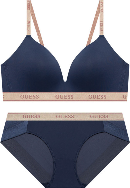 게스 언더웨어 로즈골드 밴딩 와이어프리 브라 팬티 세트
