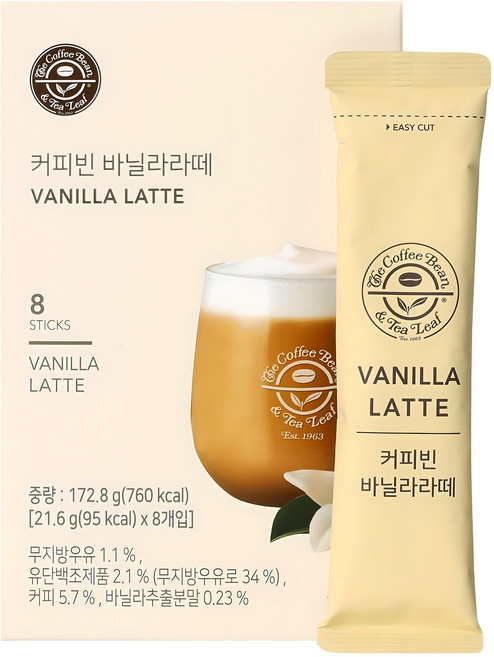 커피빈 바닐라라떼 원두커피믹스, 21.6g, 8개입, 1개