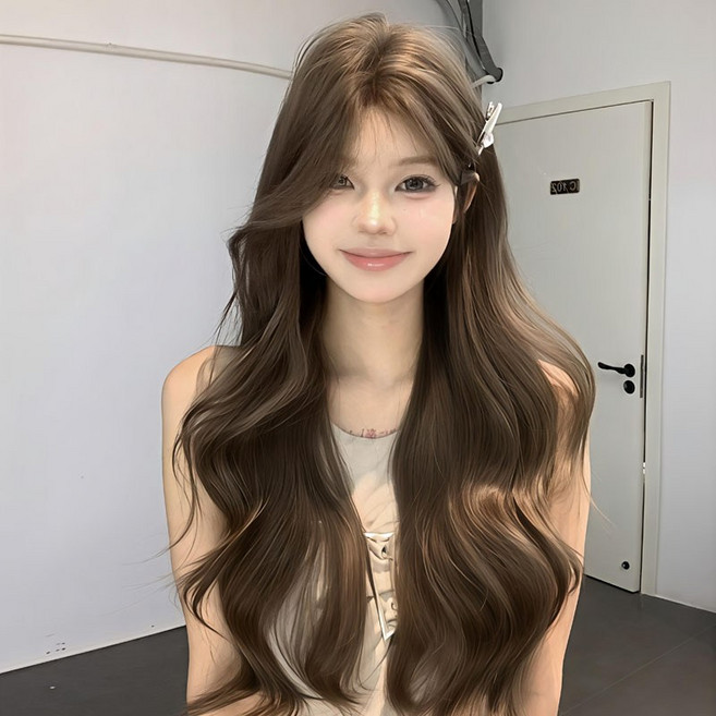 BIKASU 여성 패션 롱 웨이브 통가발 전체 헤어 웨이브 통가발 + 가발망 포함 65CM, 1개, 애쉬브라운