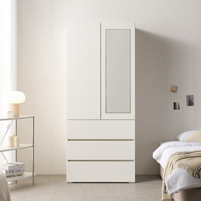 [케이컴퍼니본사] 피크 푸시800 3서랍거울수납장, 화이트