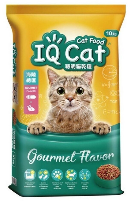 IQ Cat 聰明貓乾糧 10Kg 貓主食 貓飼料, 1個, 混合口味