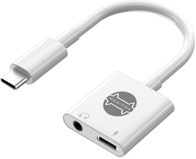 C타입 이어폰 변환 젠더 C타입 to C+3.5mm, 화이트, 1개, 13cm