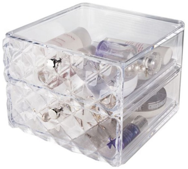 투명 아크릴 메이크업 화장품 정리함 2단 다용도 미니 수납 서랍장 보관함 화장대정리