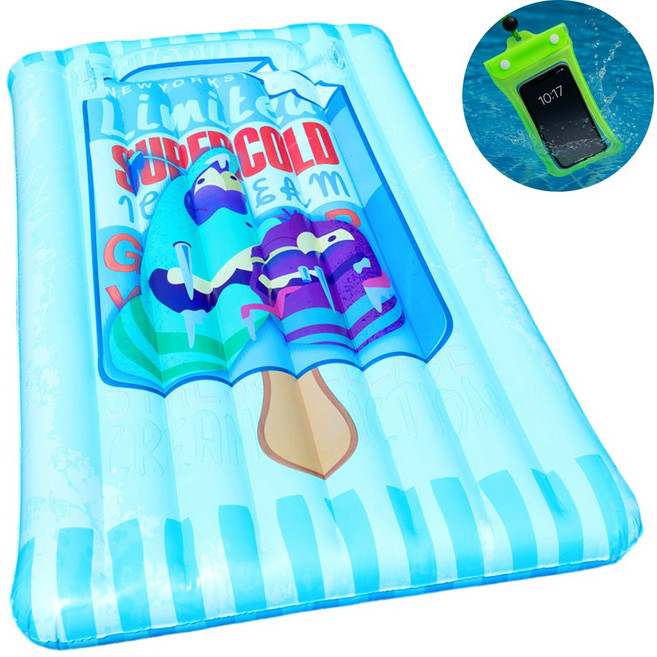 초등학생 어린이 2인용 물놀이 용품 해먹 튜브 대형 파도타기 튜브 플로팅 매트 방수팩 사은품 증정, 1개, 블루