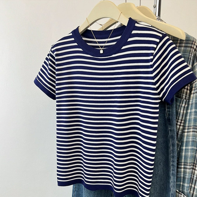 동방 여성 여자 스트라이프 여름반팔 마린룩 여름니트 반팔니트 반팔탑