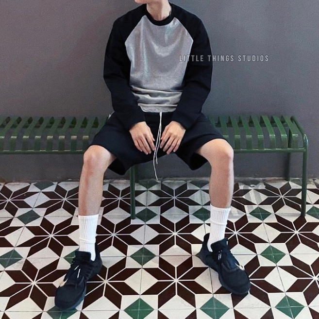 LITTLE THINGS STUDIOS 男款重磅純棉素面拼接棒球服長袖T恤