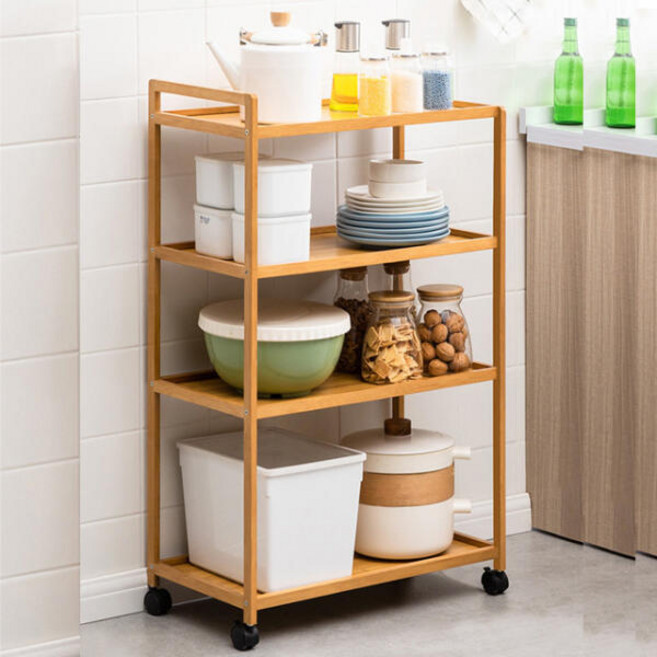 다용도 원목 틈새 수납 무빙 트롤리 4단, (색상)4단