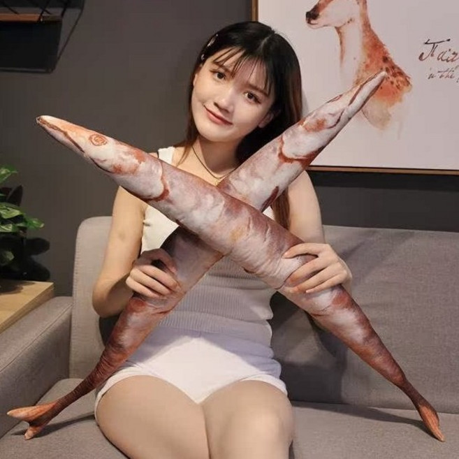 肥婆奶奶 鹹魚抱枕 秋刀魚抱枕 仿真毛絨玩偶 創意烤魚公仔 搞怪禮物 上課無聊 生日禮物 交換禮物 小廢物, 1個, 75公分秋刀魚抱枕, 75cm