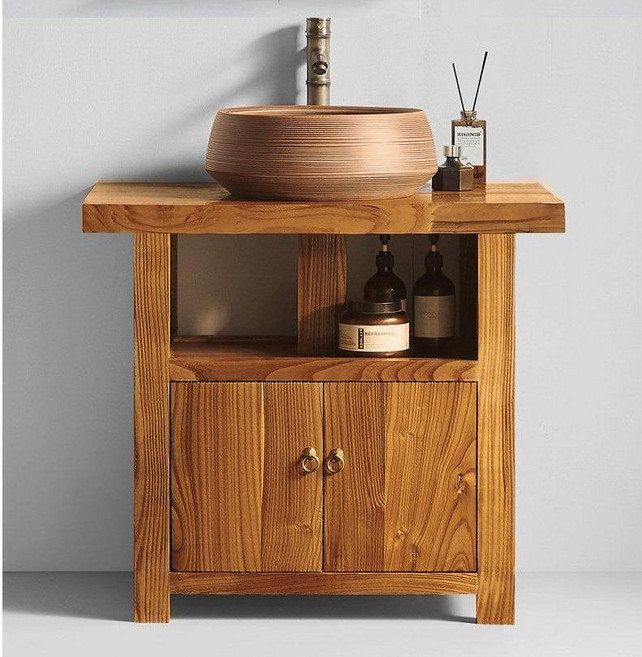 원목 엔틱 세면대 화장실 카페 탑볼 인테리어 클래식 개수대, 70CM 캐비닛+거울+세면대+수도+배수