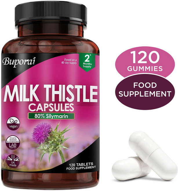 밀크시슬 보충제 2000mg - 1년치 - 고농도 80% 실리마린 밀크시슬 간 정화 하루 한 알 정제 디톡스 정제(1000mg 캡슐 아님) 비건 GMO 무첨가, 2개, 60정