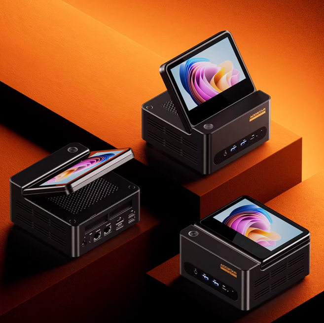 AOOSTAR G-FLIP R7 8745HS/Pro8845HS/8945hs 미니PC 5인치 스크린 OCulink 베어본 듀얼USB4 프리미어버전 NVME4.0관부과세포함, R7-8745HS, Free DOS, 1TB, 16GB, 블랙