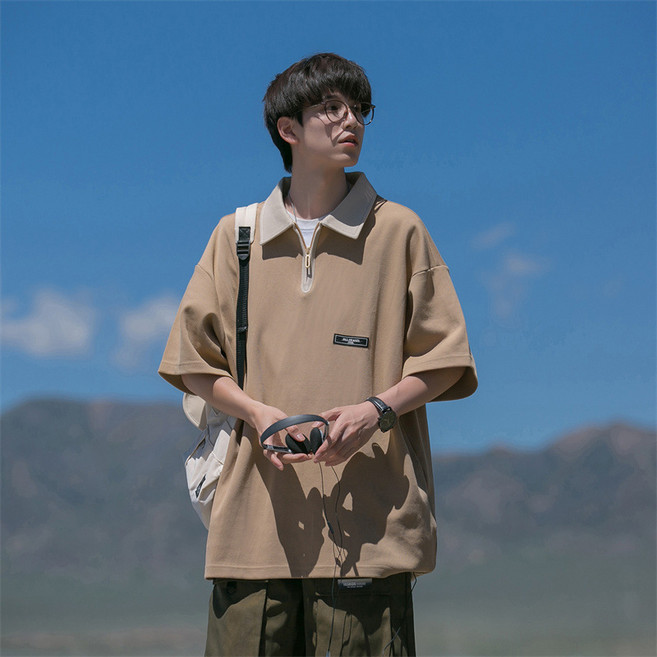 ANYOU 여름 남성 반팔 티셔츠 통기 루즈핏 반팔티셔츠 반집업 남성티셔츠