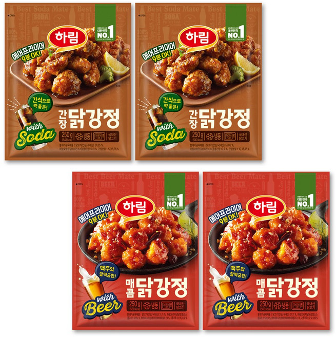 하림 간장닭강정 250g 2봉+하림 매콤닭강정 250g 2봉, 1세트