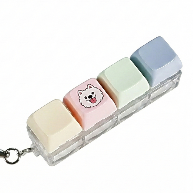 파스텔톤 일러스트 키캡키링 딸깍이 4구 청축 기계식, 1개, 흰둥이