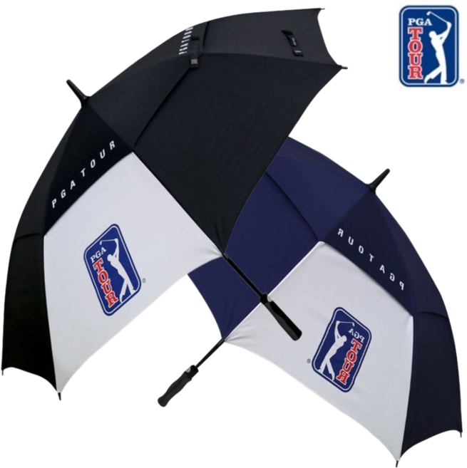 PGA투어 75 자동 이중방풍 골프 장우산 튼튼한 대형 라운딩 우산, 1개, 블랙
