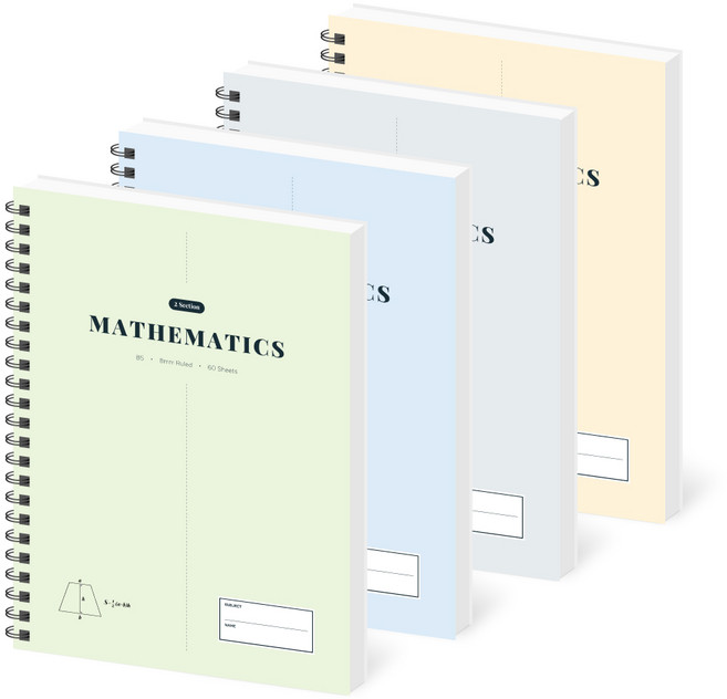 페이퍼릿 2분할 수학 노트 100g, 60매, 4개, 혼합색상