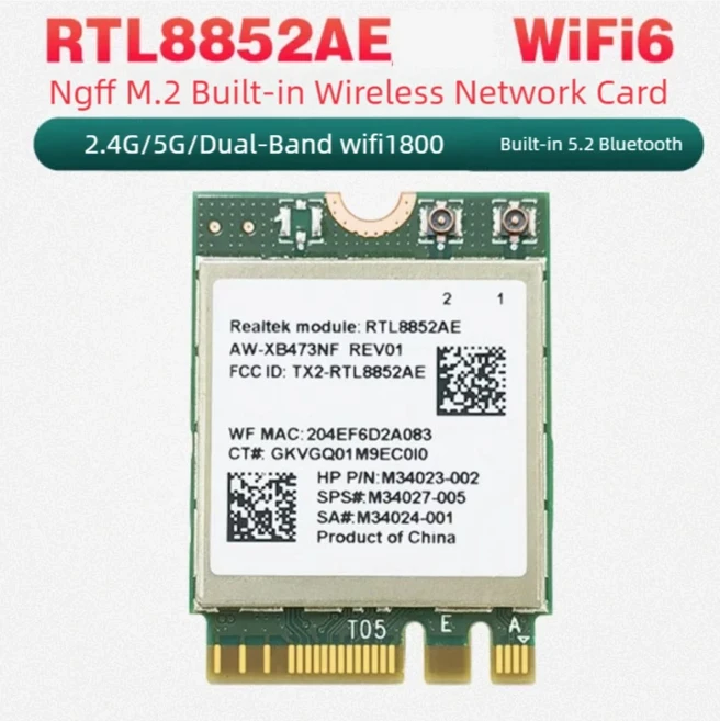 RTL8852AE WIFI6 MU-MIMO 네트워크 카드 2.4G 5G 802.11AC/AX 무선 WiFi 모듈 M.2 NGFF Win10 11, 01 RTL8852AE