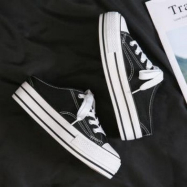 DarjinQD 여성용 캔버스 뮬 6cm 키높이 통굽 운동화 슬리퍼