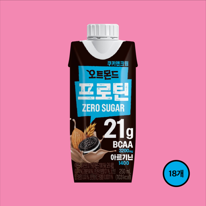 롯데 오트몬드 프로틴 제로슈거 쿠키앤크림 250ml 18, 1개
