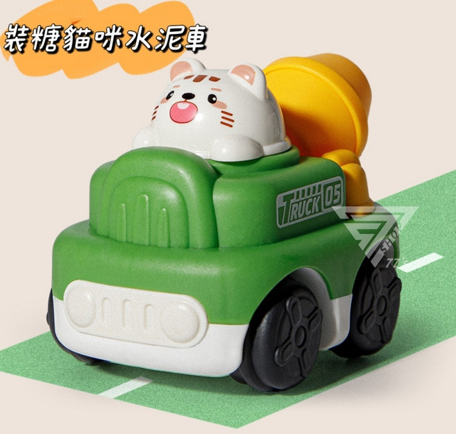 迷你可愛表情圓潤慣性車 滑行車 消防車 警車 救護車 甜品車, 裝糖貓咪水泥車, 1個