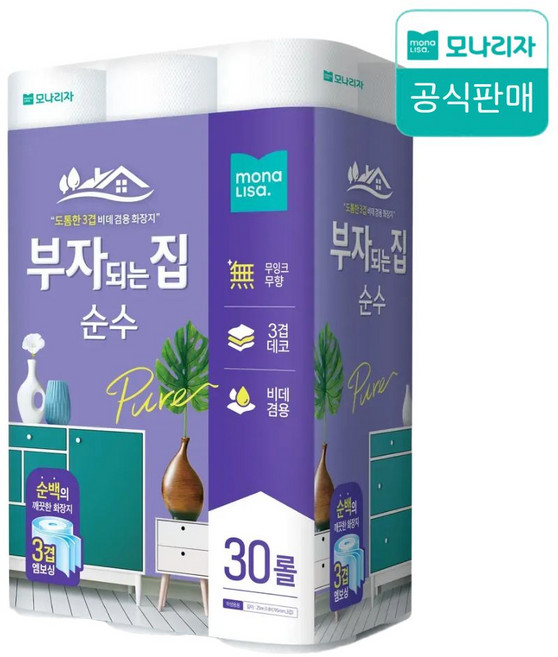 모나리자 부자되는집 순수데코 롤화장지 3겹, 25m, 30개입, 1개