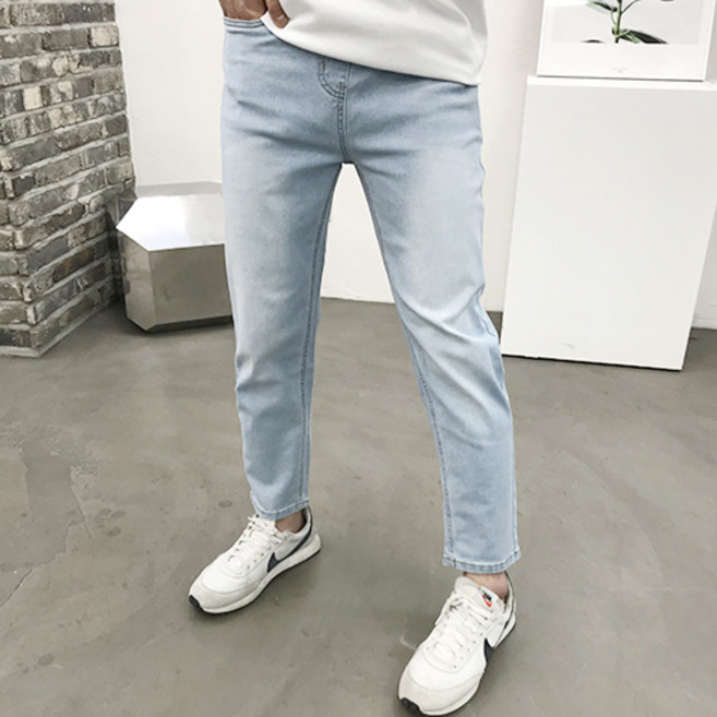 용된다 남자 빅사이즈 일자핏 밴딩 데님 청바지