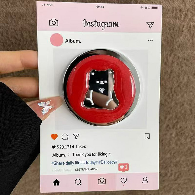 BULA불라 맥세이프 거울 그립 스마트톡, 1개, 레드 곰돌이