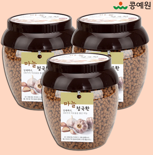 시골마을 국산 마늘청국장환 건강발효식품 어르신 효능 마늘환 청국마늘환, 500g, 3개