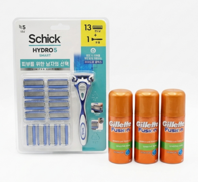 쉬크 하이드로5 스마트 면도기 기획팩 (핸들1+면도날13+퓨전 쉐이빙젤 70g 3개), 1개