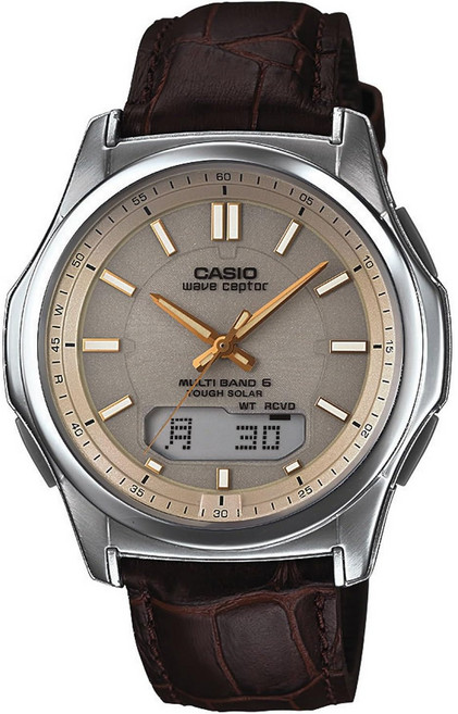 카시오 웨이브셉터 멀티밴드 6 솔라 남성 가죽 손목시계 WVA-M630L-9AJF