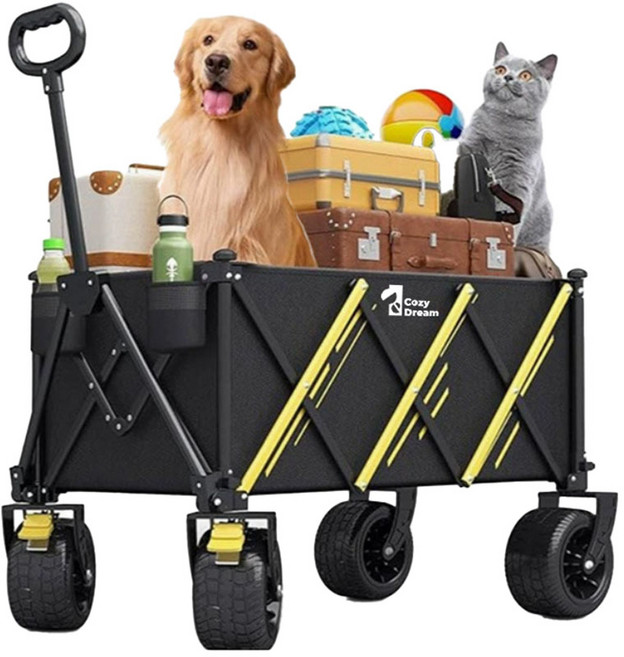 코지드림 아웃도어 접이식 캠핑 웨건 다용도 폴딩 카트, 1개, 블랙