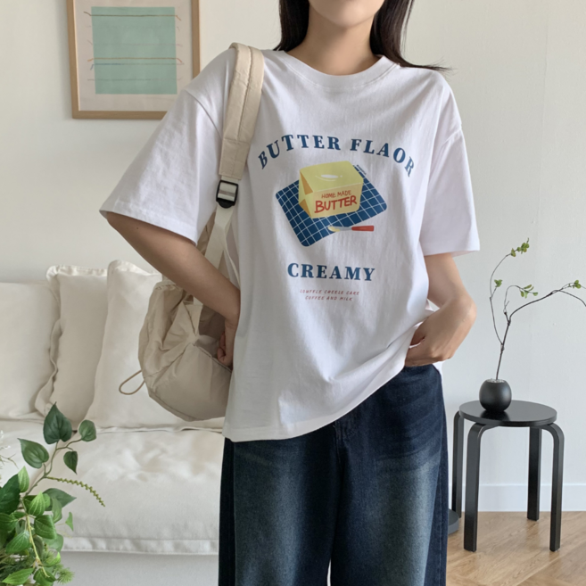 도도미아 여성 레터링 면반팔 티셔츠 반팔티