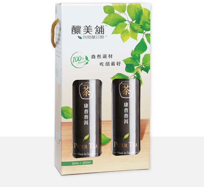 釀美舖 康普普洱茶禮盒 2瓶250毫升 古法純粹發酵茶飲, 1個, 康普普洱茶X2