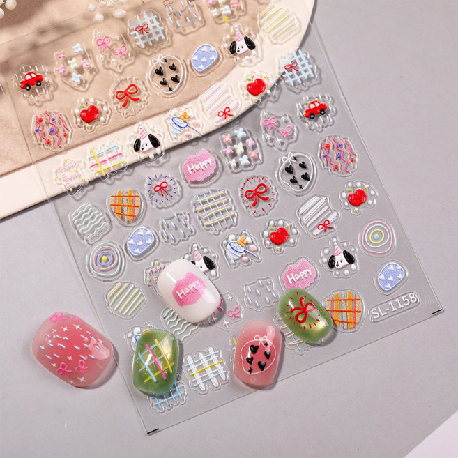 손그림 3D 엠보 낙서 네일스티커, 1개, 단일