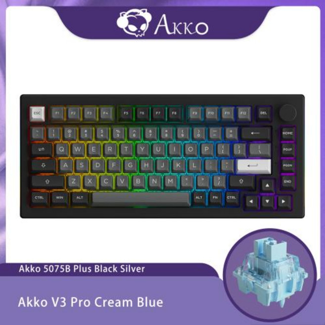 Akko 5075B Plus 기계식 키보드 75 레이아웃 핫 스왑 유형-C 유선2.4g 및 BT 5.0 무선 RGB 게임용 키보드 가스켓 구조, 4)Black Silver