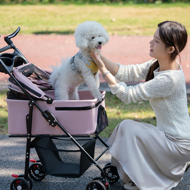 SeekFun 강아지 유모차 접이식 수납 분리가능 간편 이동 가벼운 애완동물 이동 카트, 1개, 핑크