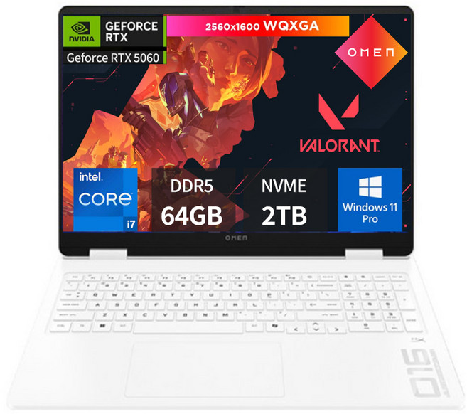 HP 오멘 16-am0124TX 인텔 i7-14650HX 지포스 RTX5060 윈도우11 포함 가성비 고성능 고사양 게이밍 노트북, WIN11 Pro, 64GB, 2TB, 세라믹 화이트