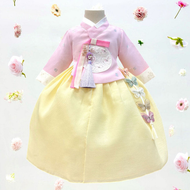 어썸한복 은람 궁중 당의 -핑크노랑 여아한복