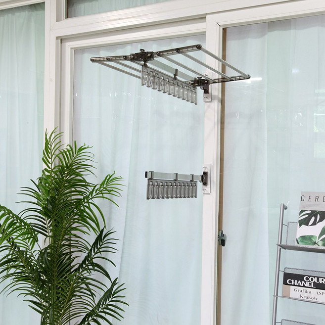 웰렉스 무타공 접이식 스테인리스 집게행거 이동식창문건조대/창문 베란다 빨래 원룸 공간활용, 1개