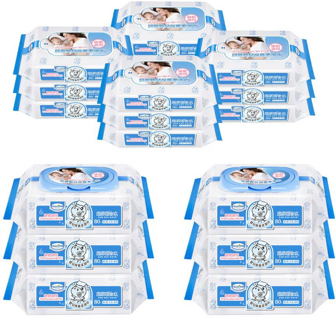 貝恩 Baan 嬰兒保養柔濕巾 (80抽 x 6包 + 20抽 x 12包) 金寶貝, 1箱, 18個裝, 5304g
