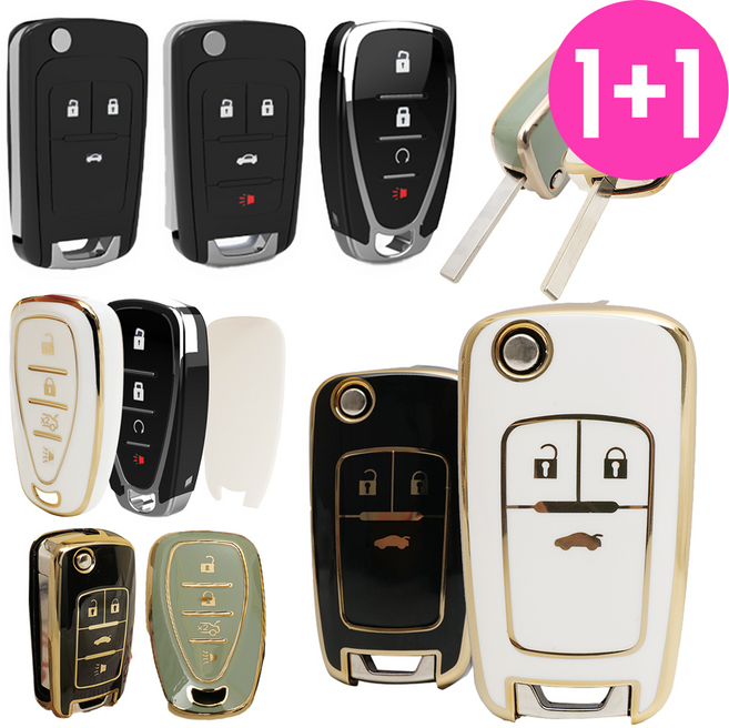 바이어블 1+1 쉐보레 차량용 TPU 스마트키 폴딩키 키케이스 키홀더 / 라세티 트렉스 아베오 알페온 말리부, 04. 4버튼 C타입 (VA-TA18), 블랙골드, 화이트골드
