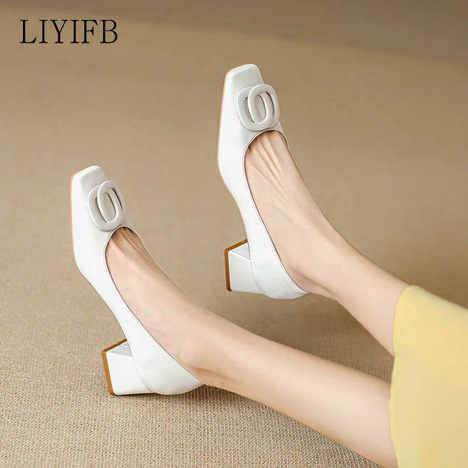 LIYIFB 버클 여성 단화 통굽 5cm 여성 펌프스 구두 빅사이즈 255-220