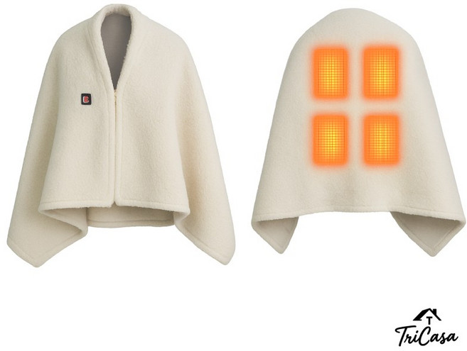 2025년 USB 발열담요 망토 폭신폭신 양털 기모 온열담요 캠핑 차박 보온, 베이지